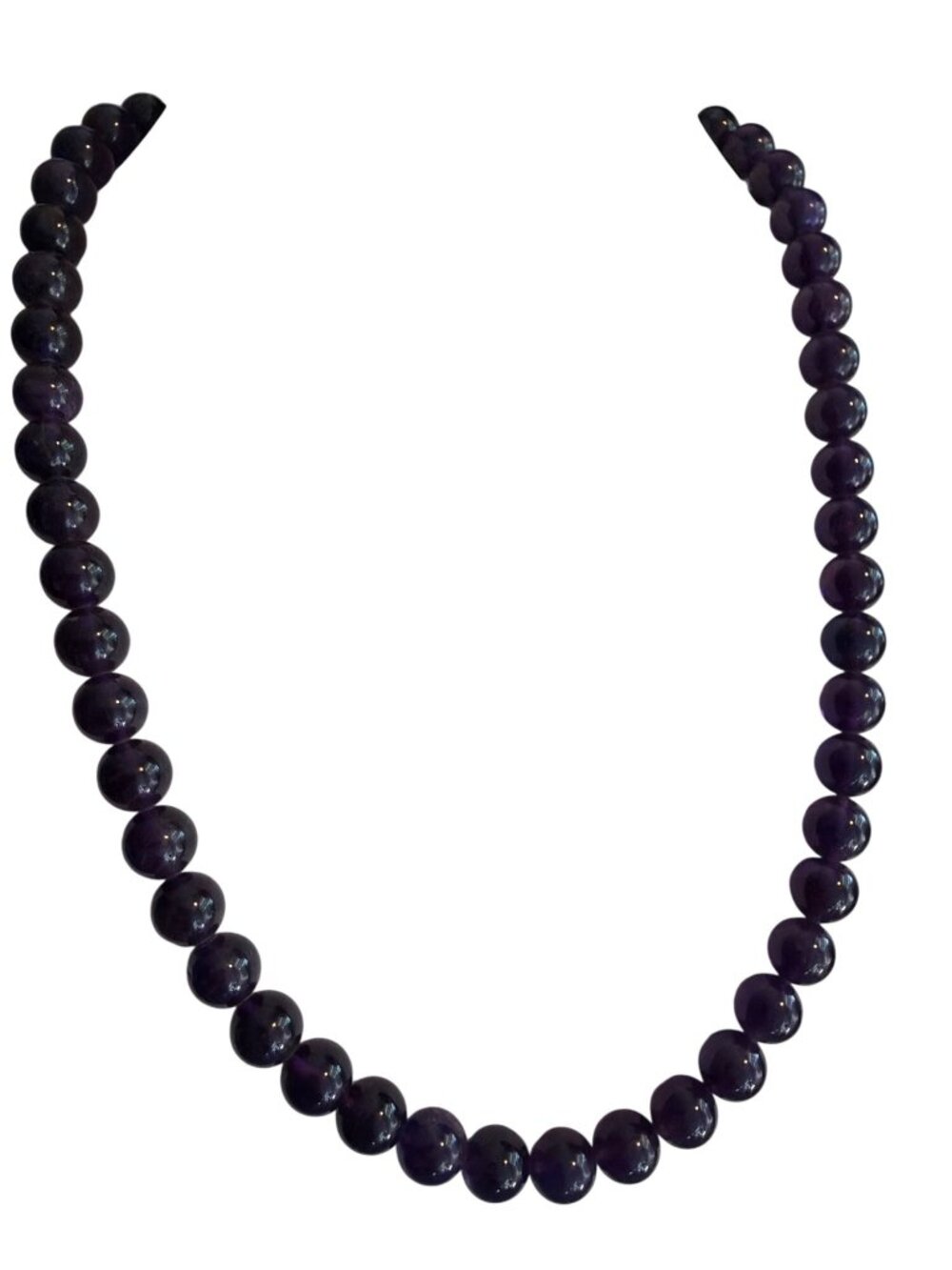 Vintage Amethyst 7mm Bead Necklace Sterling Silver Floral Clasp 17" Estate 40g